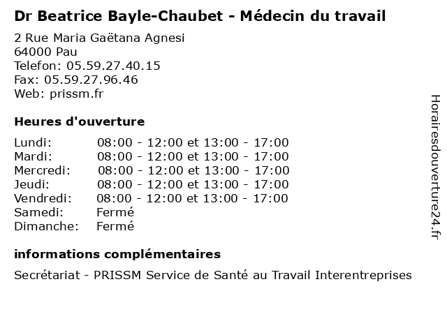 Horaires d ouverture Dr Beatrice Bayle Chaubet M decin du